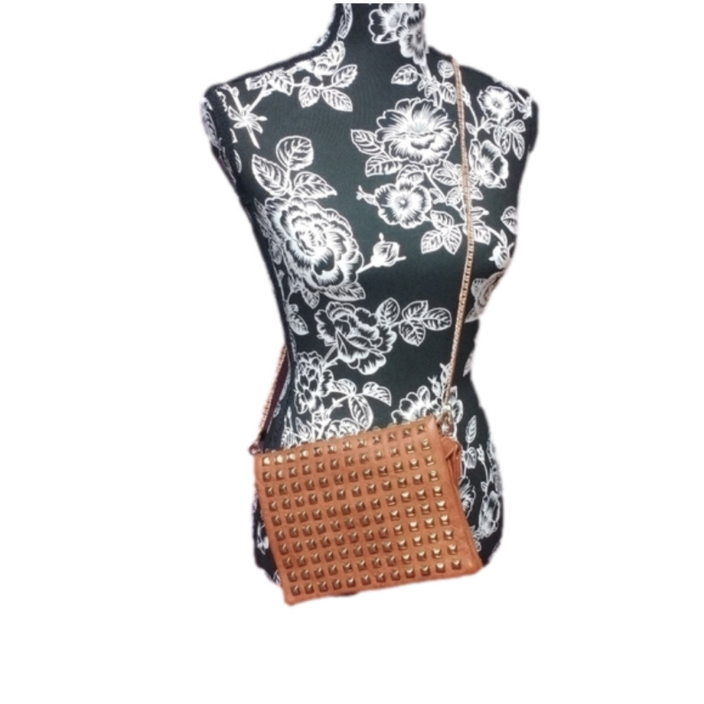 Street Level Brown Studded Faux Leather Crossbody Bag